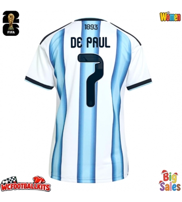 Argentina Rodrigo De Paul #7 Replica Home Stadium Shirt for Women World Cup 2026 Short Sleeve